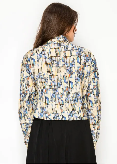 Abstract Cotton Button Front Blouse