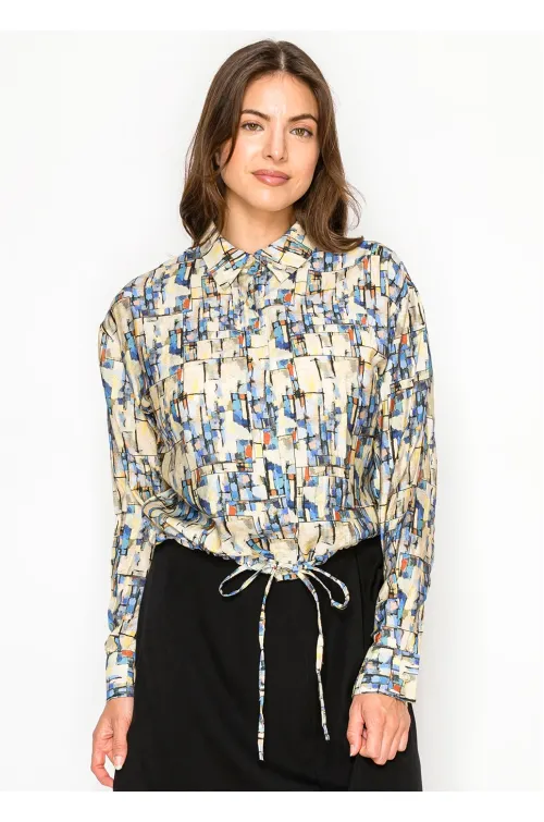 Abstract Cotton Button Front Blouse