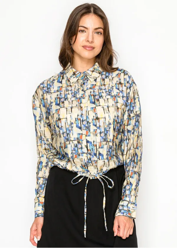 Abstract Cotton Button Front Blouse