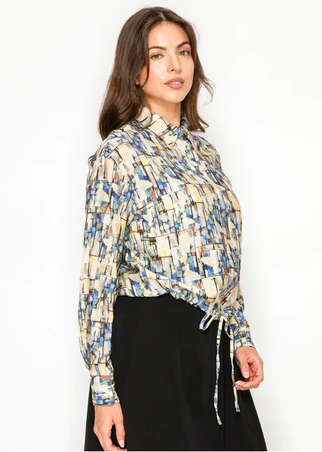 Abstract Cotton Button Front Blouse