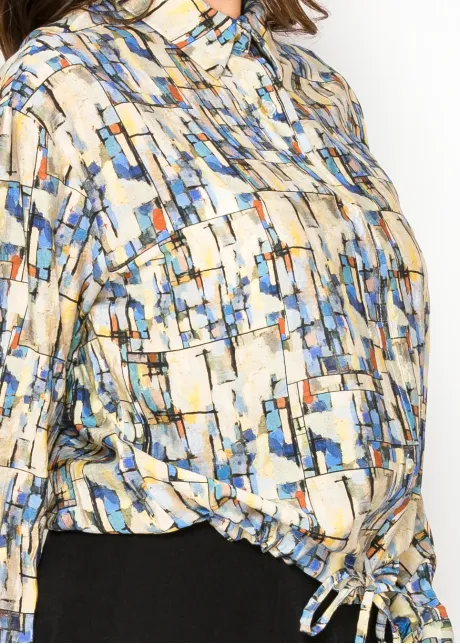 Abstract Cotton Button Front Blouse