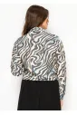 Navy Marble Button Blouse with Tie Waist