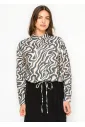 Navy Marble Button Blouse with Tie Waist