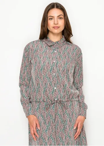 Paisley Print Blouse in Sage and Rose