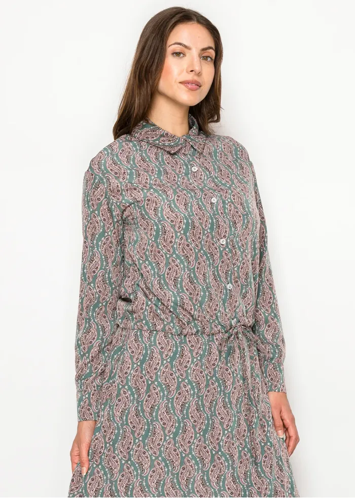 Paisley Print Blouse in Sage and Rose