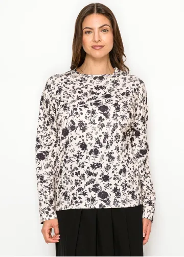 Black Floral Long Sleeve Modest T-Shirt