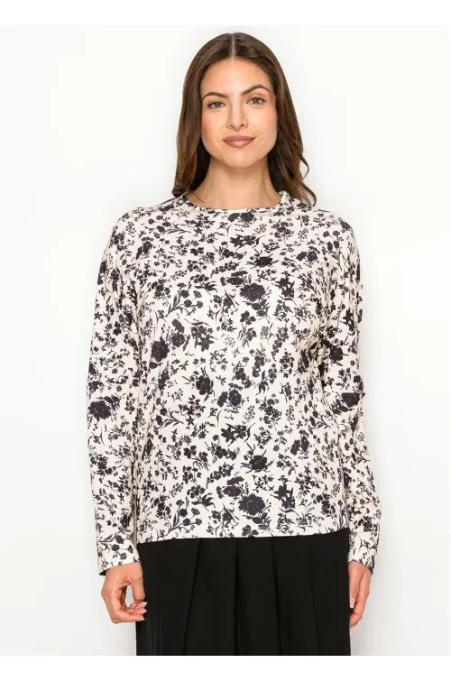 Black Floral Long Sleeve Modest T-Shirt