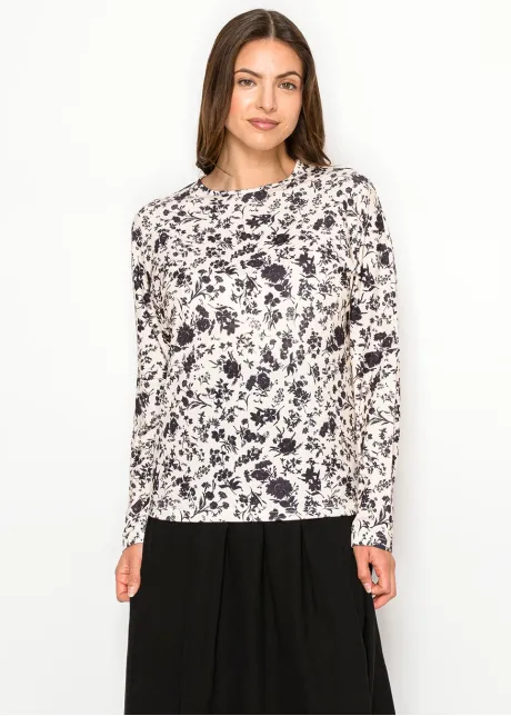 Black Floral Long Sleeve Modest T-Shirt
