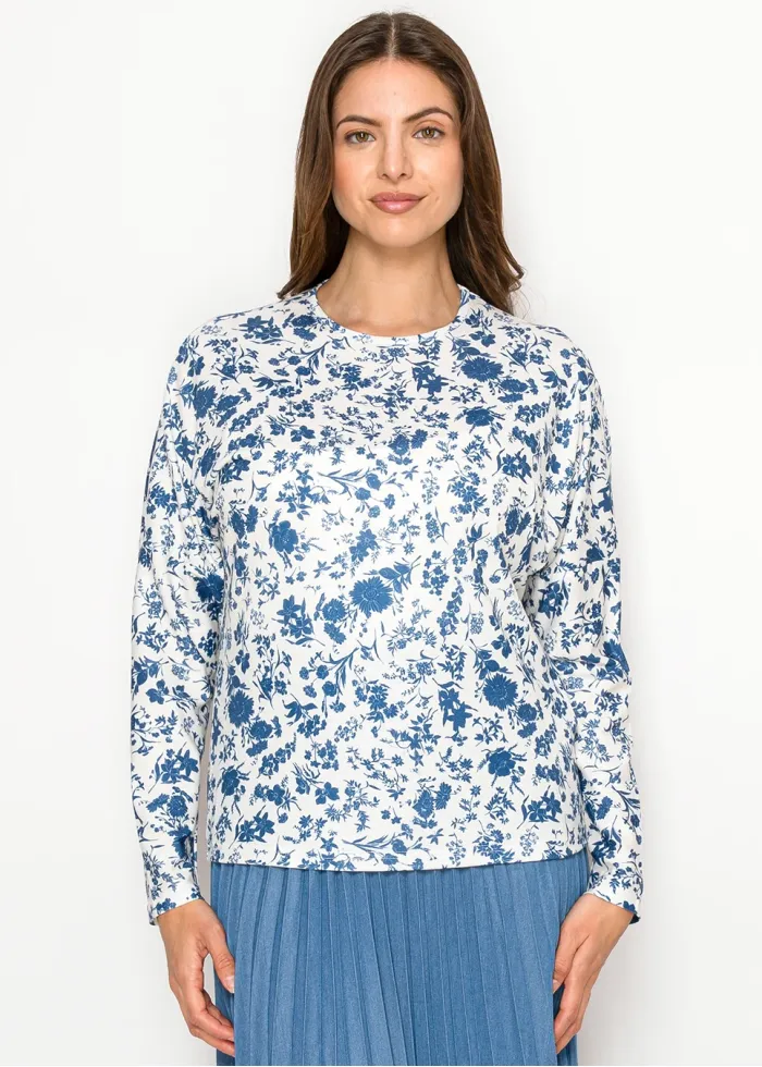 Blue Floral Long Sleeve Modest Tee