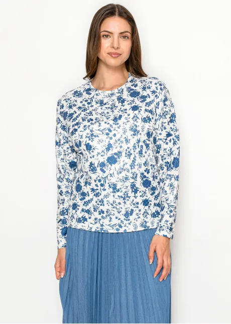 Blue Floral Long Sleeve Modest Tee