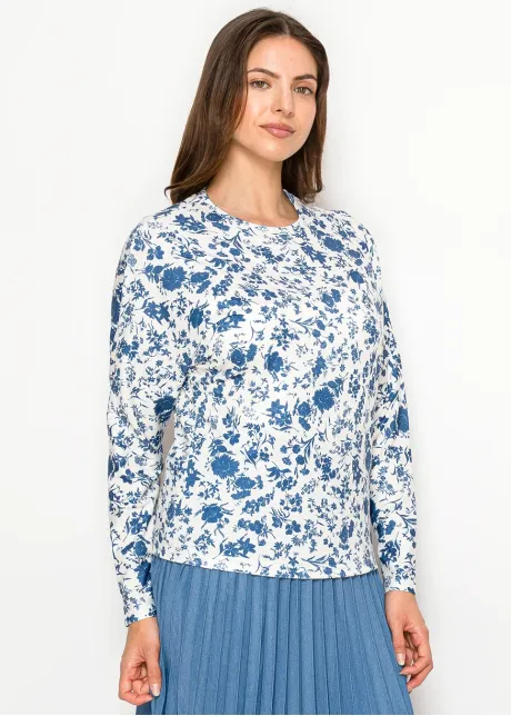 Blue Floral Long Sleeve Modest Tee