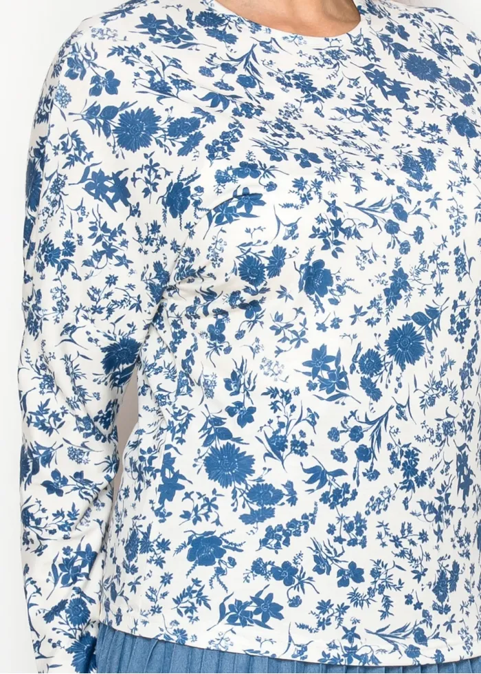Blue Floral Long Sleeve Modest Tee