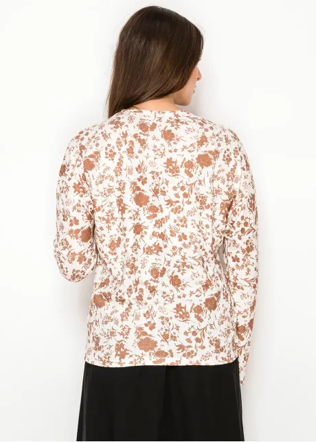 Rust Floral Cotton Blend Long Sleeve Tee