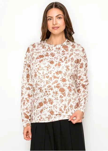 Rust Floral Cotton Blend Long Sleeve Tee