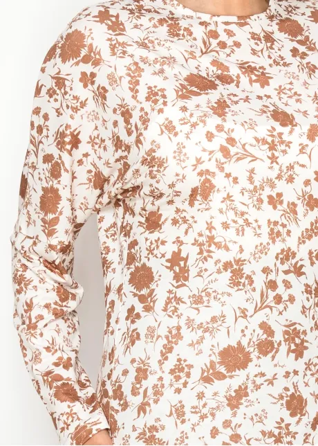 Rust Floral Cotton Blend Long Sleeve Tee