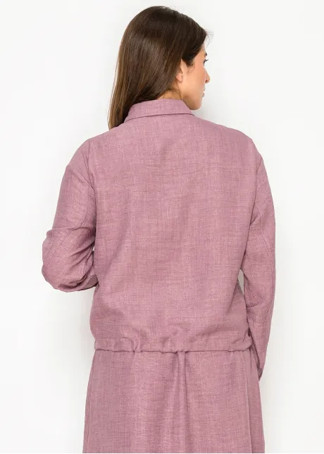 Mauve Button-Front Drawstring Blouse