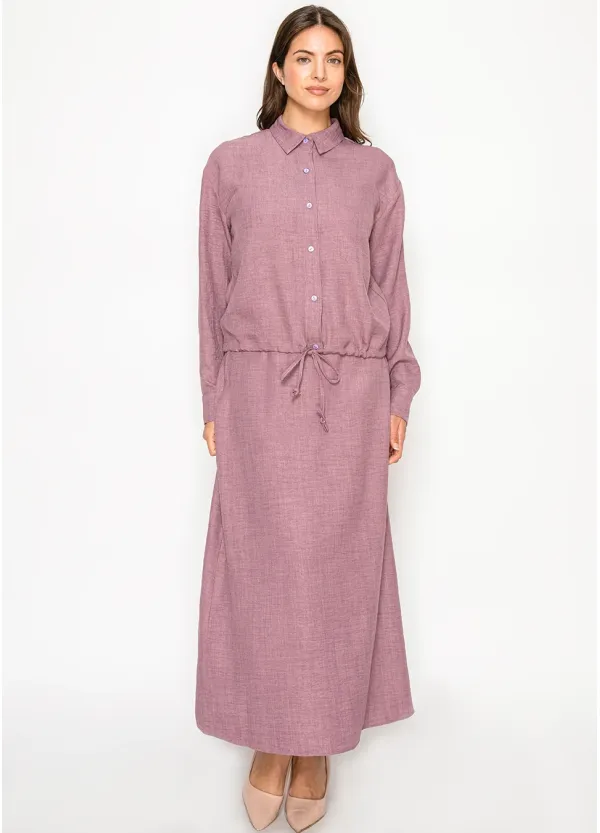 Mauve Drawstring Blouse and Maxi Skirt Set