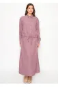 Mauve Button-Front Drawstring Blouse