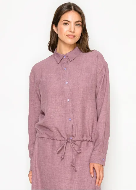 Mauve Button-Front Drawstring Blouse