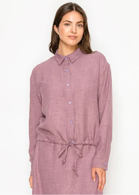 Mauve Button-Front Drawstring Blouse