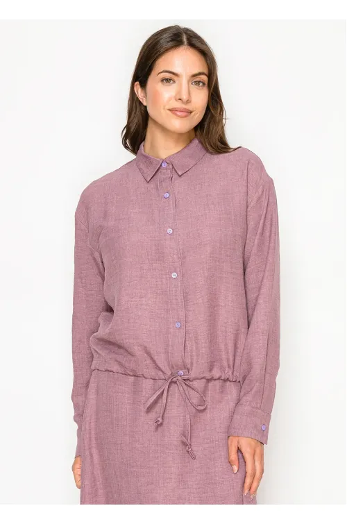 Mauve Button-Front Drawstring Blouse