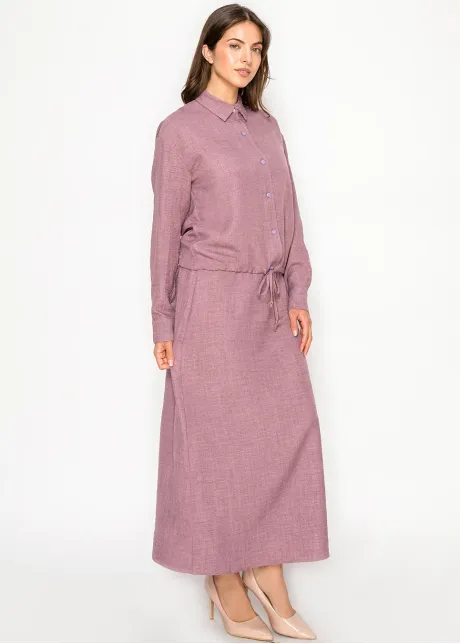 Mauve Button-Front Drawstring Blouse