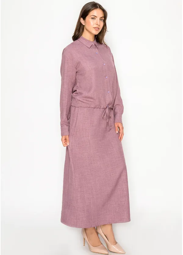 Mauve Drawstring Blouse and Maxi Skirt Set