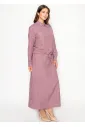 Mauve Button-Front Drawstring Blouse