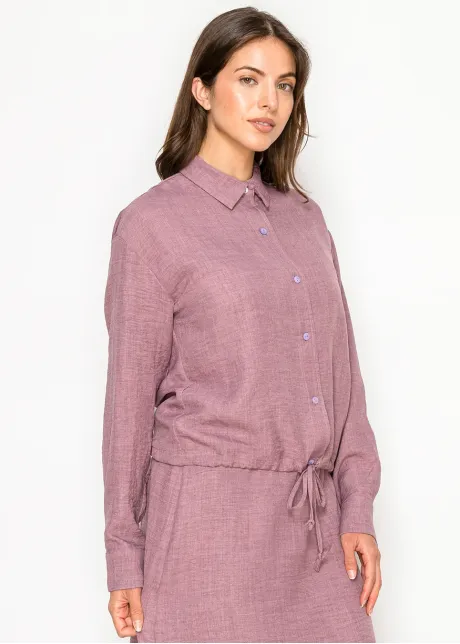 Mauve Button-Front Drawstring Blouse