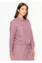 Mauve Button-Front Drawstring Blouse