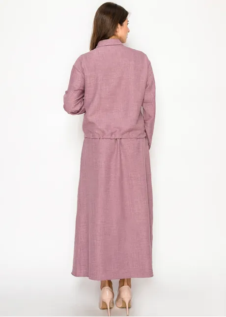 Mauve Button-Front Drawstring Blouse