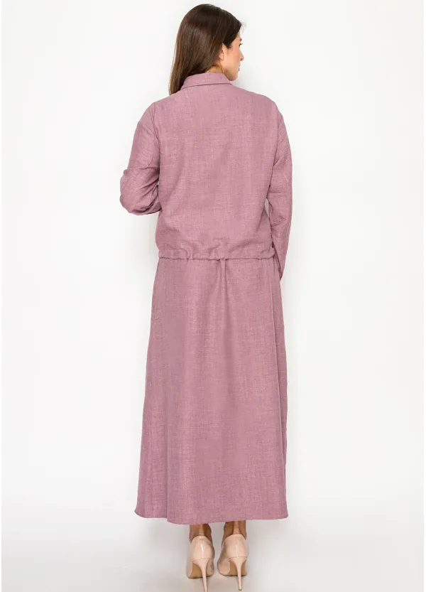 Mauve Drawstring Blouse and Maxi Skirt Set