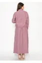 Mauve Button-Front Drawstring Blouse