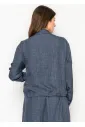 Navy Textured Blouse with Drawstring Waist