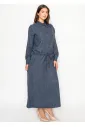Navy Chambray Maxi Skirt with Elasticated Waist