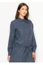 Navy Textured Blouse with Drawstring Waist
