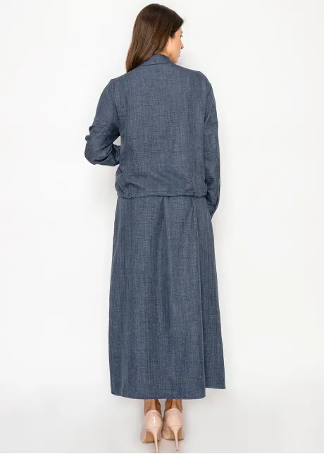 Navy Textured Blouse with Drawstring Waist