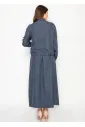 Navy Chambray Maxi Skirt with Elasticated Waist