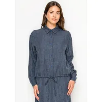 Navy Textured Blouse with Drawstring Waist