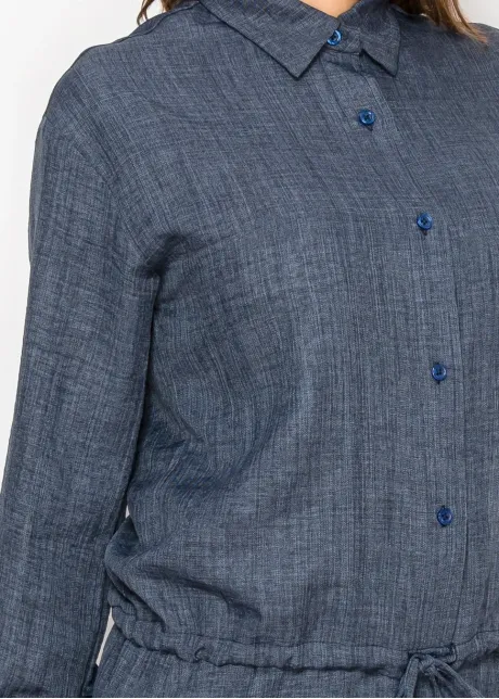 Navy Textured Blouse with Drawstring Waist