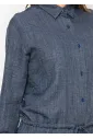 Navy Textured Blouse with Drawstring Waist