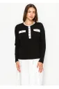 Black Contrast Trim Button Detail Tee