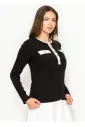 Black Contrast Trim Button Detail Tee