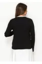 Black Contrast Trim Button Detail Tee