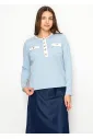 Blue Long Sleeve T-Shirt with Gold Detail