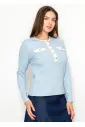 Blue Long Sleeve T-Shirt with Gold Detail