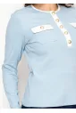 Blue Long Sleeve T-Shirt with Gold Detail