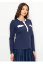 Navy Contrast Trim Cotton Henley Tee