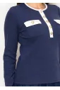 Navy Contrast Trim Cotton Henley Tee