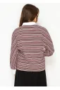 Burgundy Stripe Collared Long Sleeve Tee